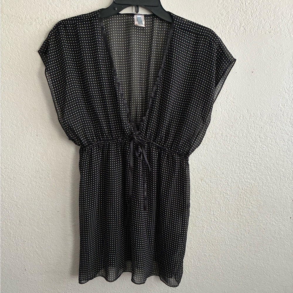 New Tower Black Sheer White Polka Dots Pattern S - Picture 3 of 12